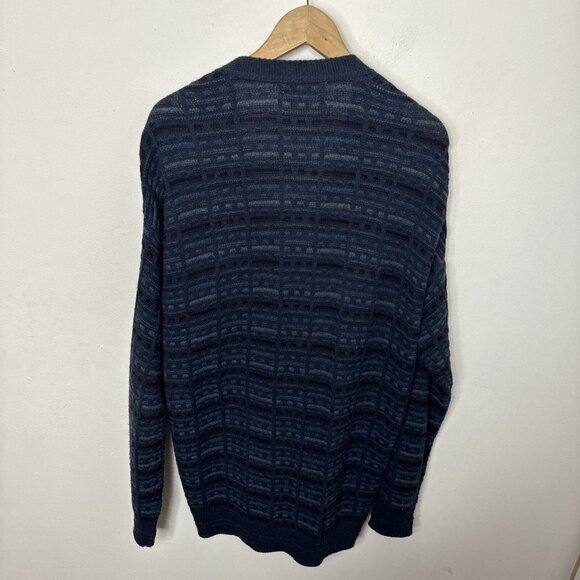 Vintage Jantzen Men L Sweater Knit Cardigan 80s Dad Cosby Grandad Blue Mohair V - Picture 6 of 7